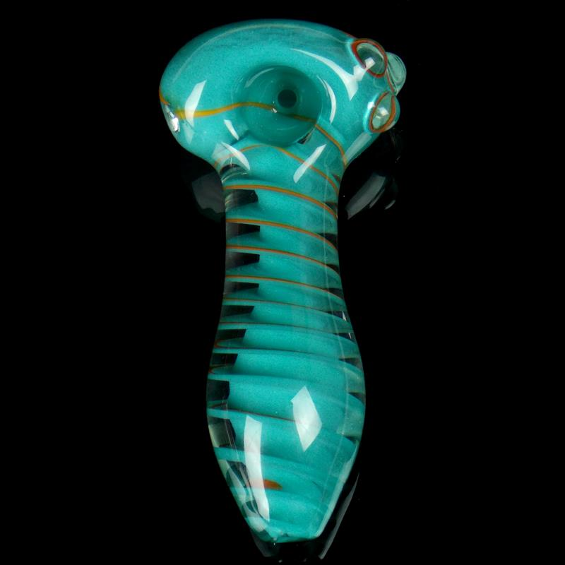 inner spiral frit aqua blue glass spoon pipe