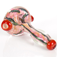 Pink Strawberry Color Glass Smoking Pipe with Dichroic Glitter Sparkles