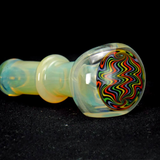 Glass spoon smoking pipe with maria and rainbow wig wag pattern