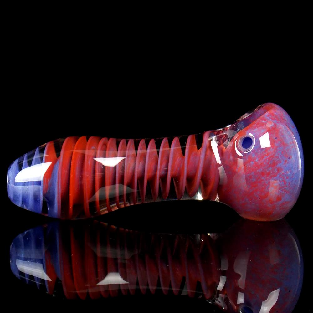 unbreakable inner spiral helix red blue glass spoon pipe by VisceralAntagonisM