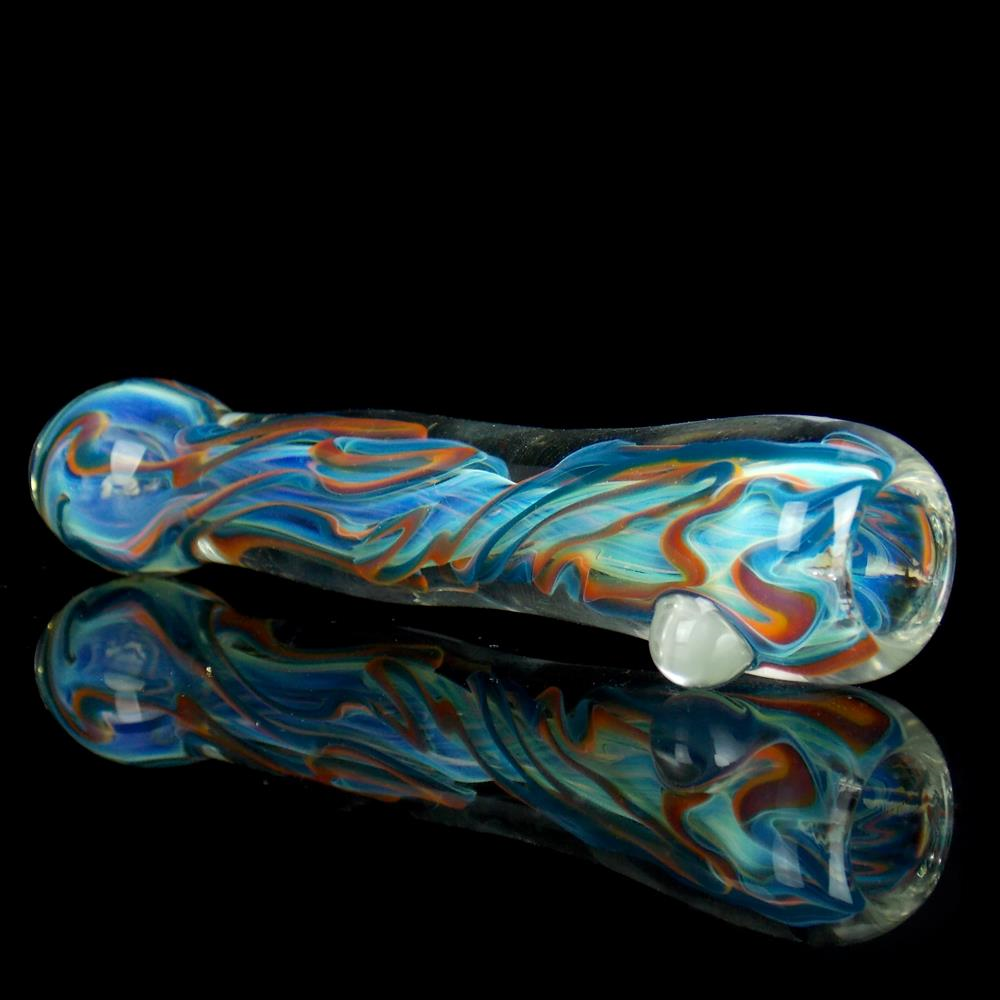 Silver Fumed chillum glass pipe color changing with inside out colorful patterns by VisceralAntagonisM