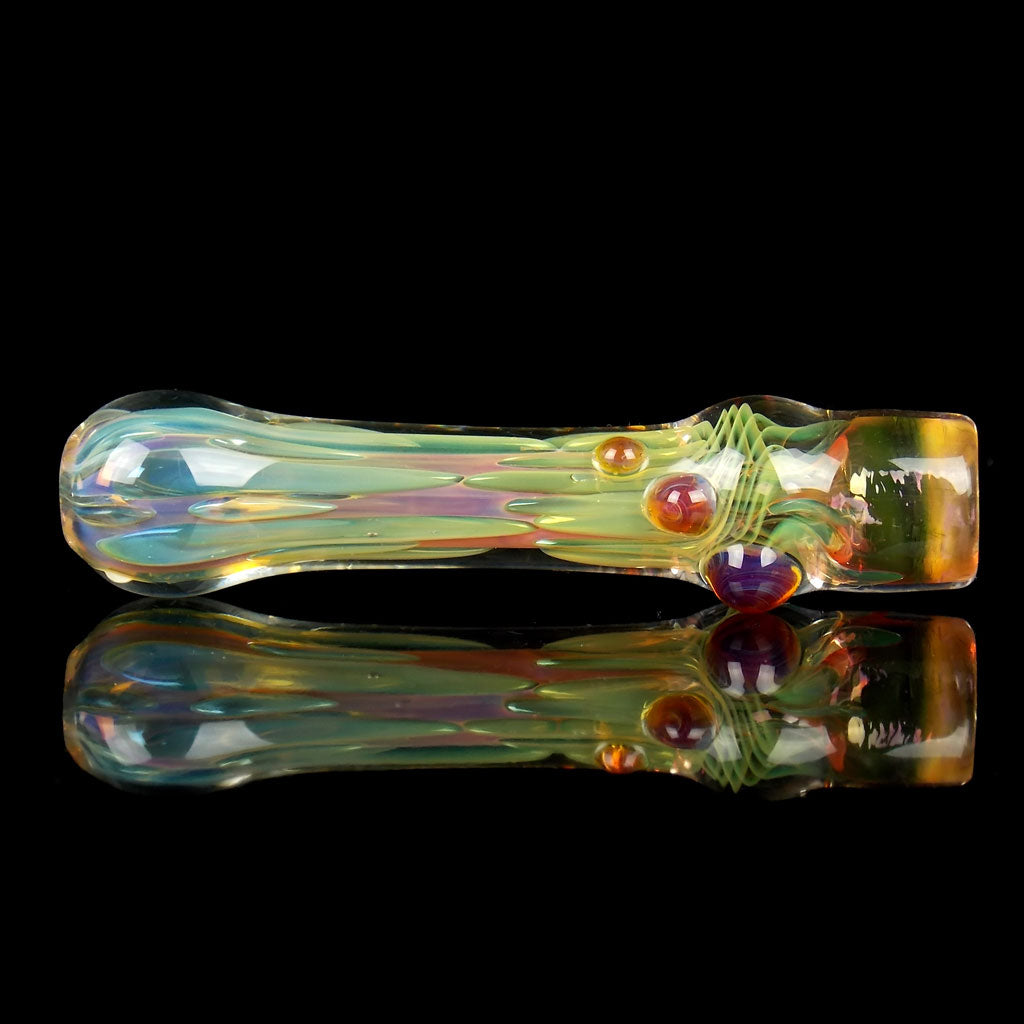 Fumed Chillum with Amber Purple Marbles