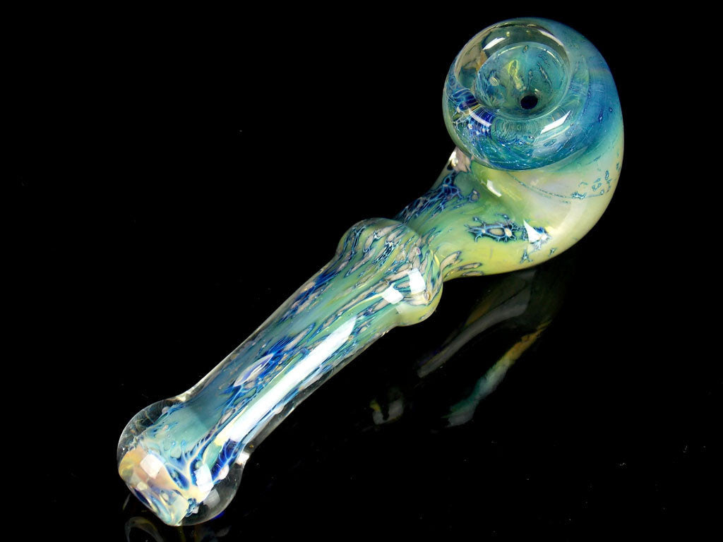Gold Fume Trap Double Cobalt Blue Glass Spoon Pipe